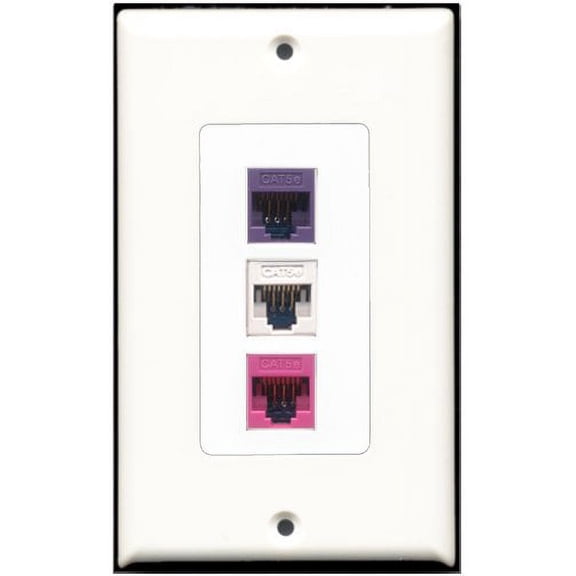 RiteAV - 1 Port Cat5e Ethernet White 1 Cat5e Ethernet Pink 1 Cat5e Ethernet Purple Wall Plate Decorative