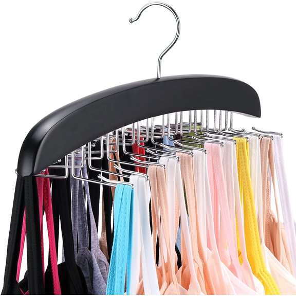 Tank Top Hangers, Non Slip Metal Hook Ensures Secure Grip, Elegant Premium Wood Construction For Closet, 360 Degree Rotating With 24 Folding Hooks, Space-Saving Bra Organizer For