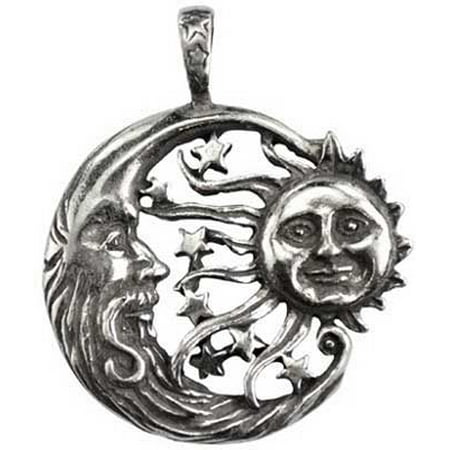 Celestial Pewter Pendant - Sun Moon Windblown Celestial Pendant Necklace - Durable Pewter Design - Bonus Black Cord Included