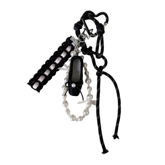 Lovely Ballet Lace Pearls Keychain Pendant Bag Phone Pendant Women Backpack Handbag Charm Lovely Hangings Decoration Pink