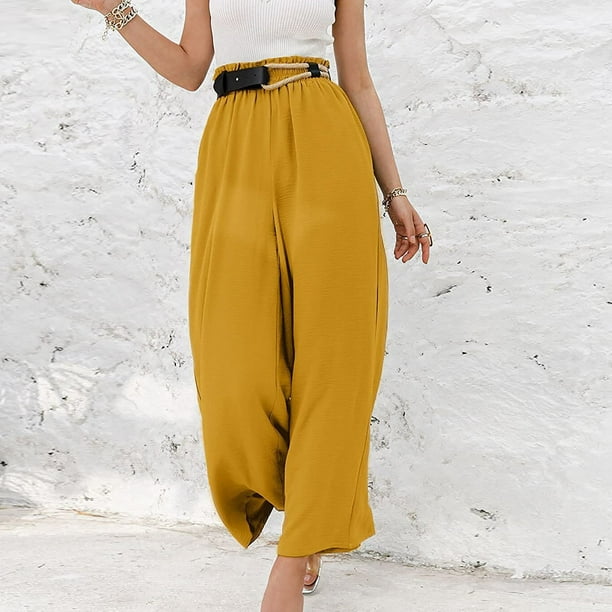 Flowy Pants for Women Elastic High Waist Solid Color Palazzo Pants