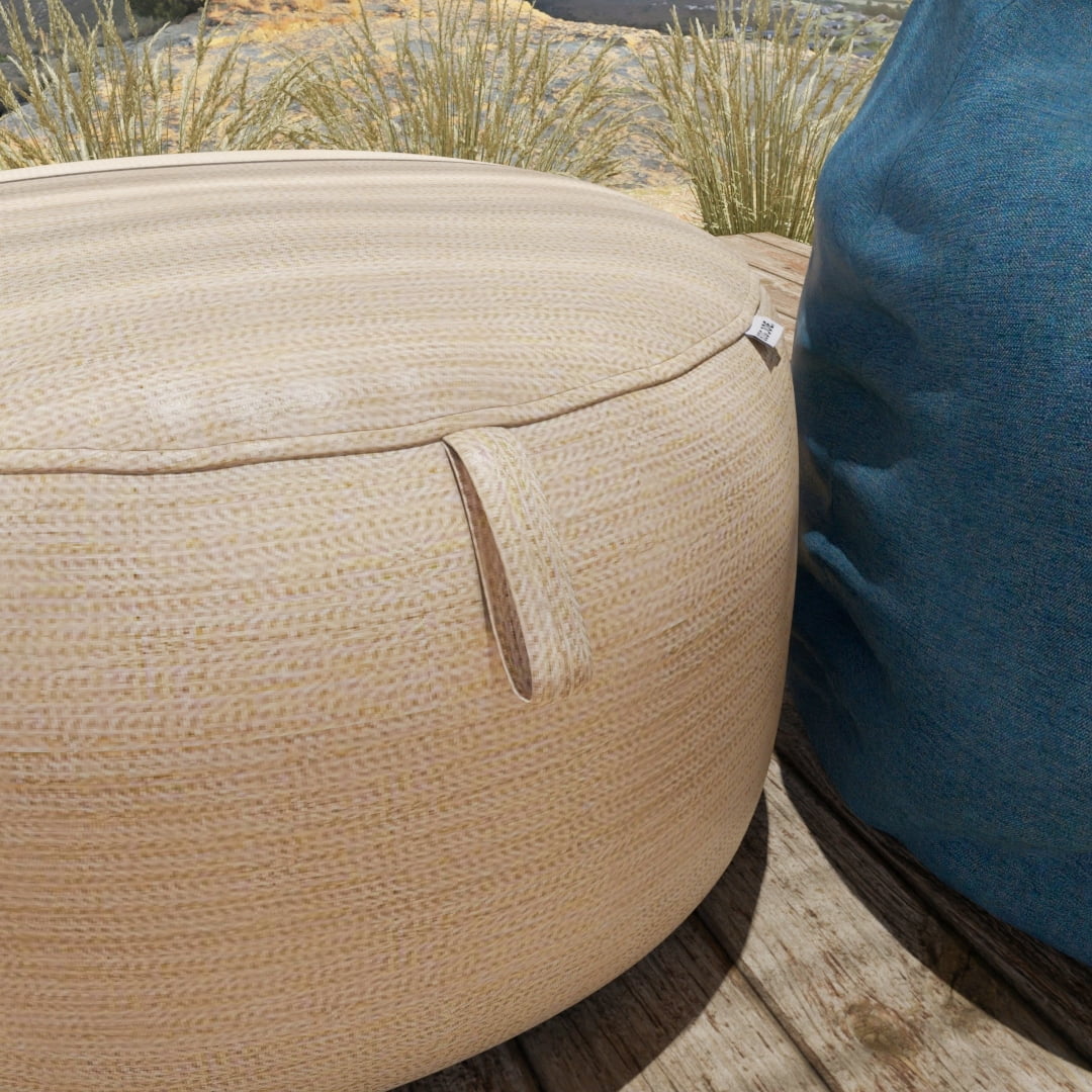 Big Joe Round Ottoman Bean Bag Footrest, Natural Basket Weave, Weather Resistant Fabric, 2.5 Feet