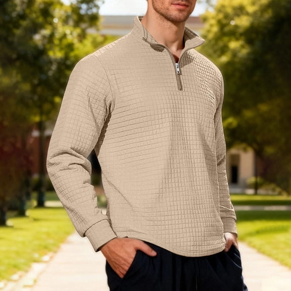Men's Quarter Zip Sweater Textured Knit Business Casual Pullover