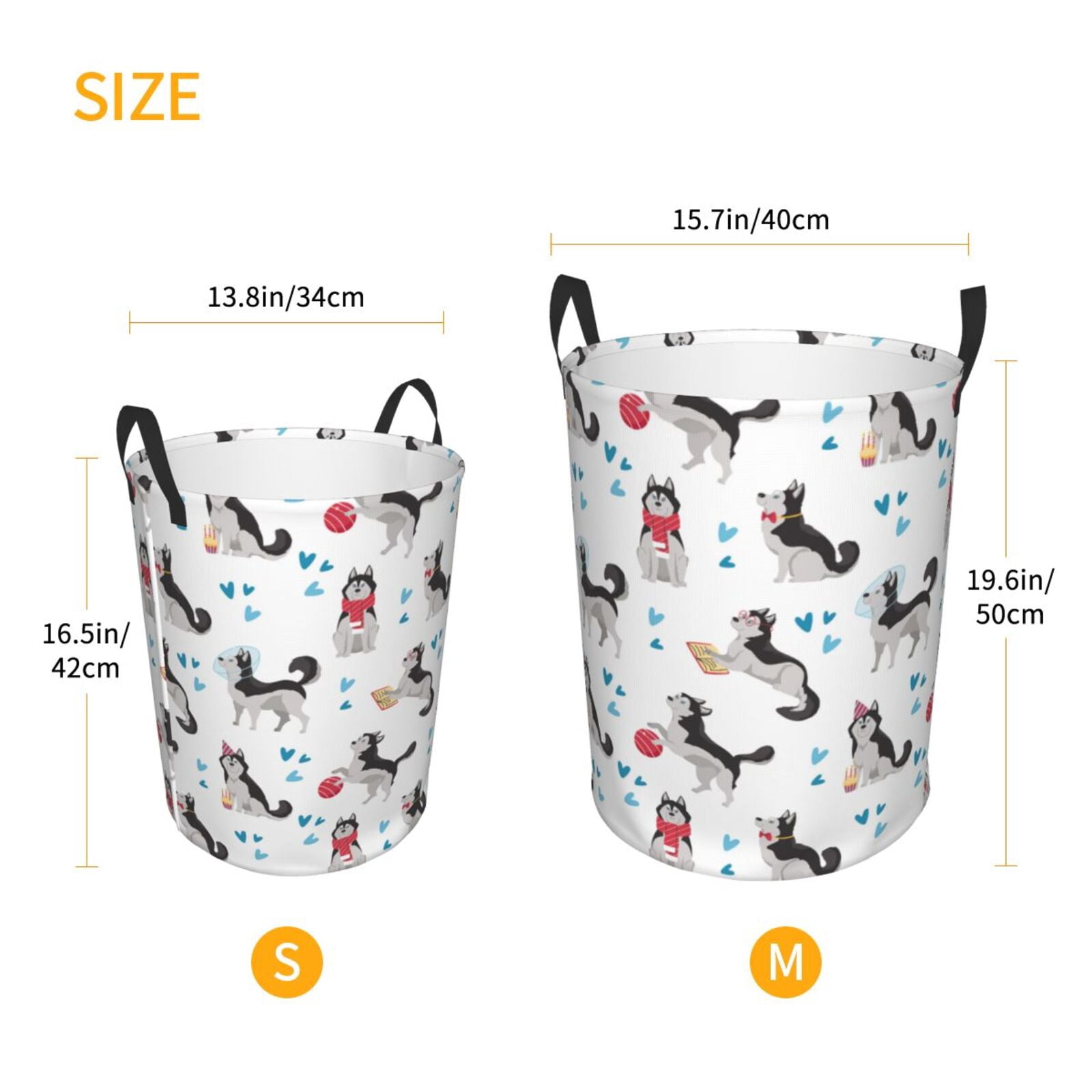 Large Laundry Basket with Handles - Cartoon Cute Husky Dog Funny Kids Baby Dirty Clothes Laundry Hamper for Bedroom Aesthetic