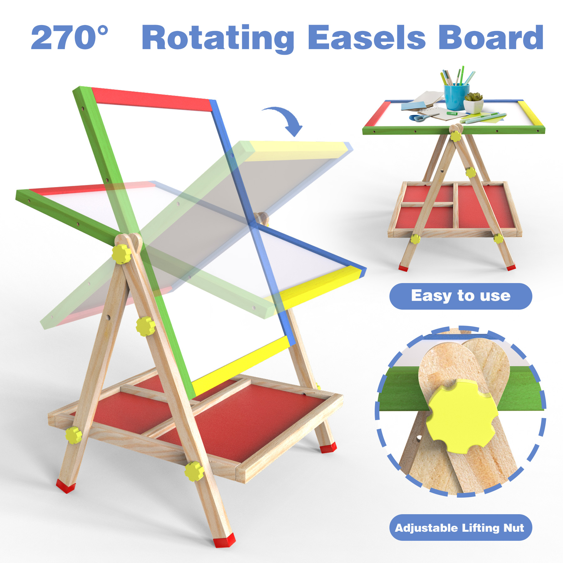 JOYOOSS 3-in-1 Kids Easel with Chalkboard & Whiteboard, Wooden Toddler Art Easel for Ages 4-12, Adjustable Magnetic Drawing Board with Markers & Eraser 105-Natural