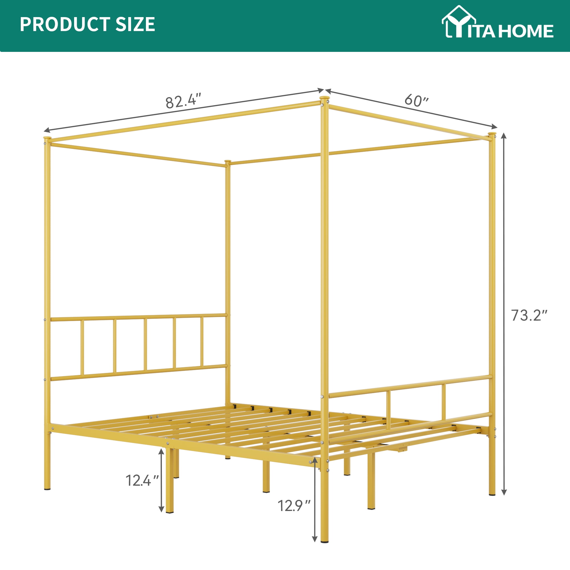 Dextrus Metal Canopy Four Poster Bed Frame , No Box Spring Needed, Gold