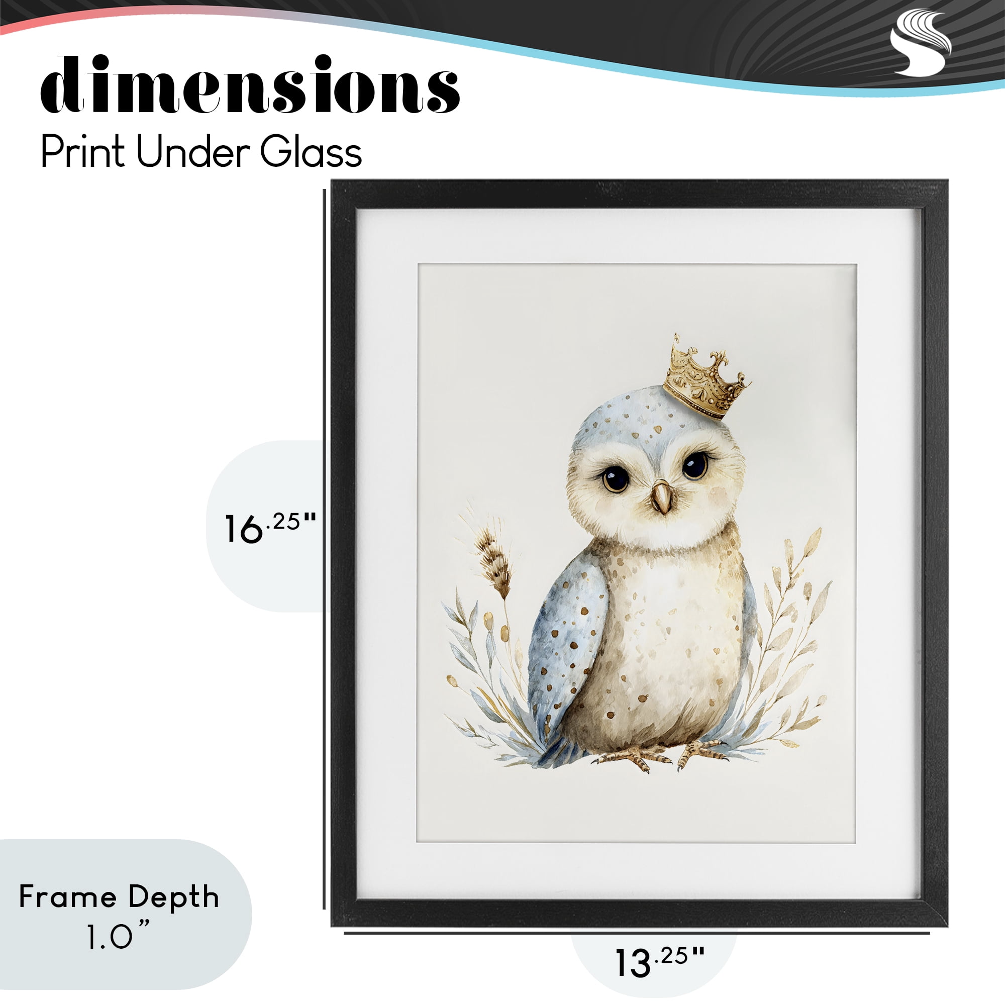 Stupell Industries Watercolor Nursery Owl Black Framed Print Under Glass, design by LSR Design Studio