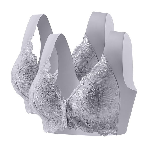 2PC Plus Size Bras for Women Floral Lace Bralette Front Closure Bras Wireless Bra Push Up Bra