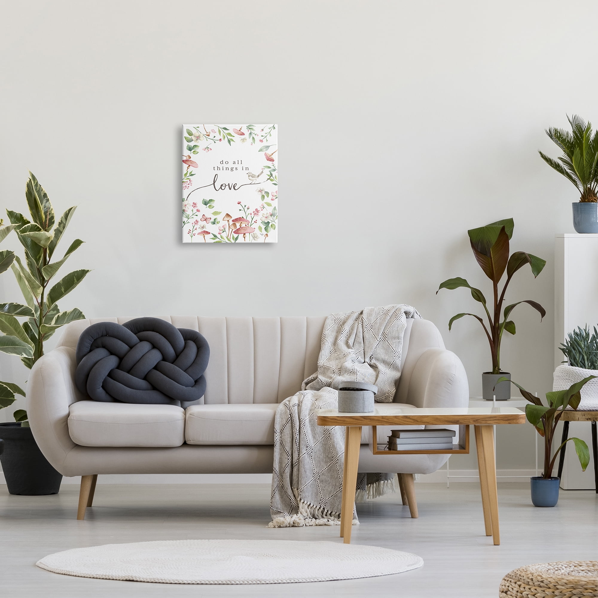 Stupell Industries Do All Things In Love Cottage Mushroom Floral Botanicals Graphic Art Gallery Wrapped Canvas Print Wall Art, Design by Mollie B.