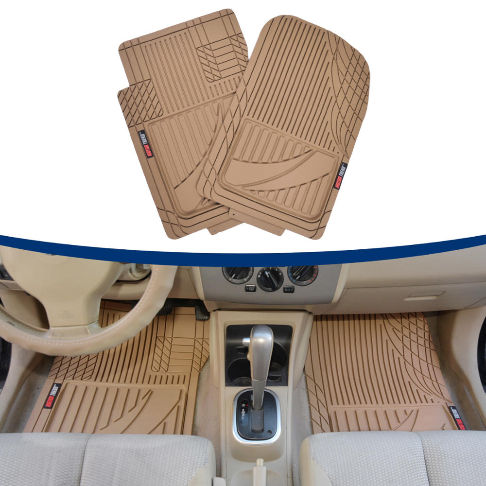 Motor Trend FlexTough Advanced Beige Rubber Car Floor Mats with Cargo Liner  Full Set Front  Rear Combo Trim to Fit Floor Mats for Cars Truck Van SUV,  All Weather Automotive