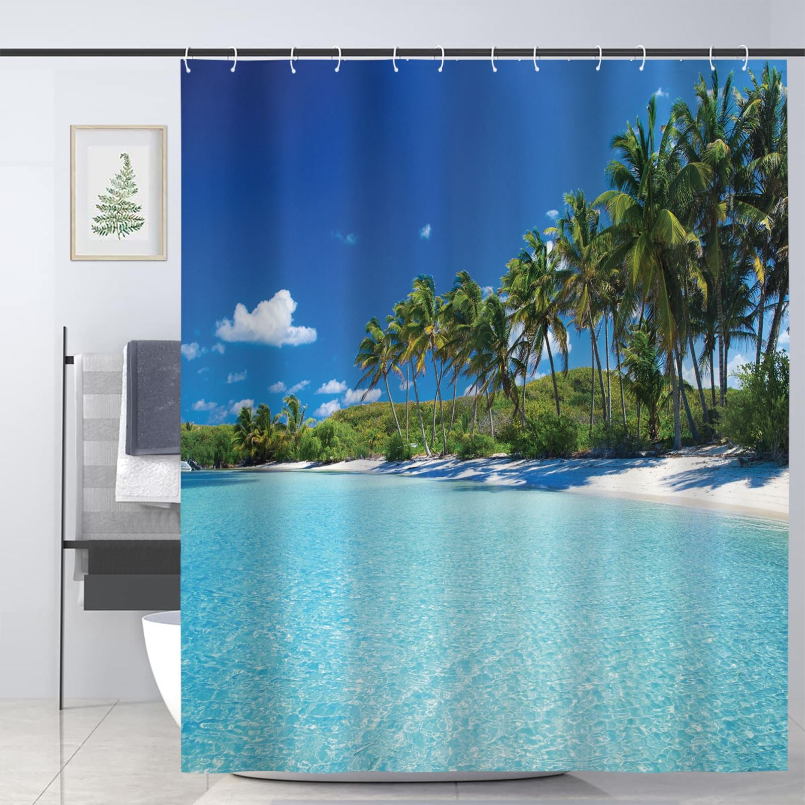 JOOCAR Ocean Shower Curtain for Bathroom Decoration Fabric Shower Curtain set with 12 Hooks,72x72