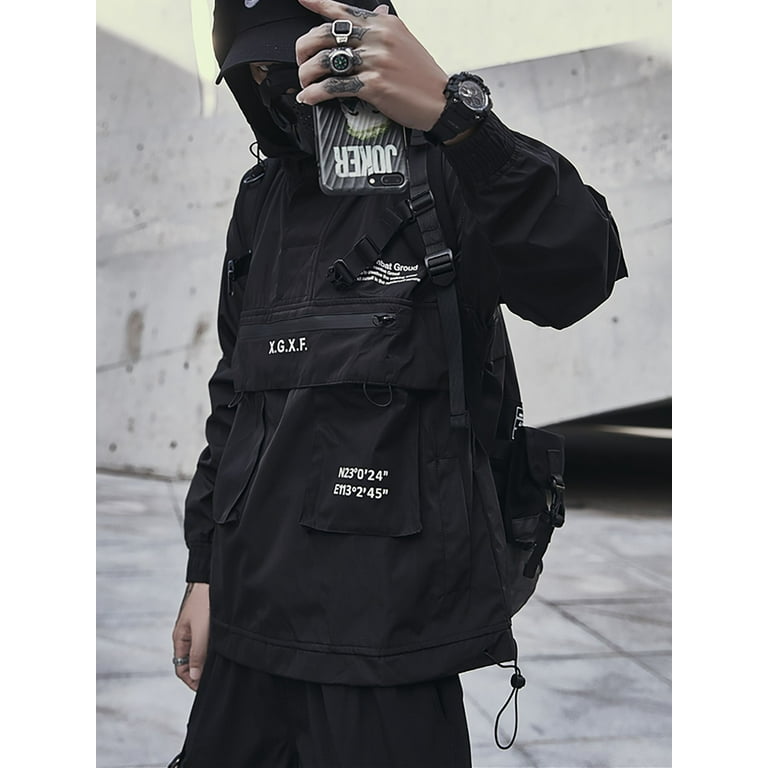 Niepce Inc Streetwear Black Combat Multi pockets Cyberpunk Techwear Jacket Men s