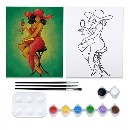 VOCHIC 8x10 Canvas Painting Kit Pre Drawn Canvas for Painting Birthday Gift Elegant Lady Theme Painting Kit DIY Adult Sip and Paint Party Favor