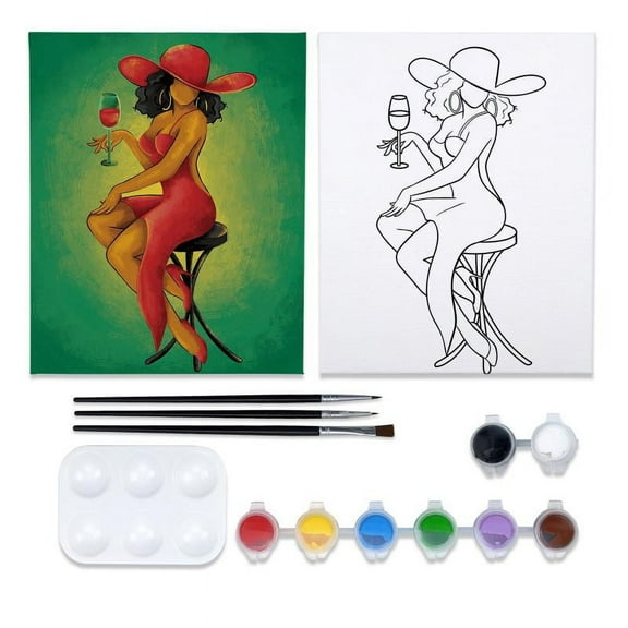 VOCHIC 8x10 Canvas Painting Kit Pre Drawn Canvas for Painting Birthday Gift Elegant Lady Theme Painting Kit DIY Adult Sip and Paint Party Favor