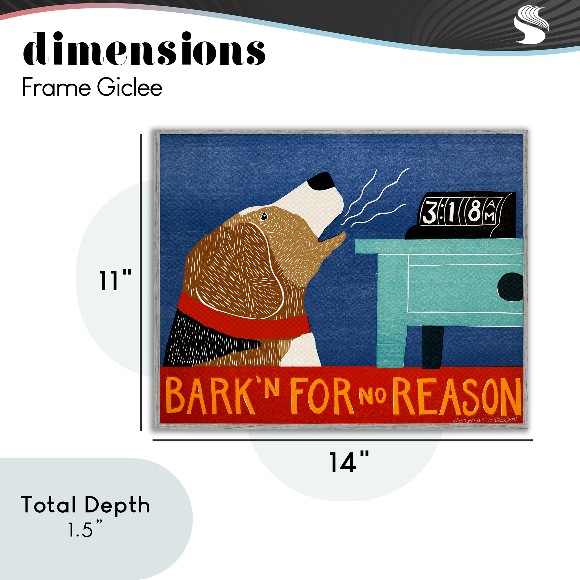 Bark'n For No Reason Gray Framed Giclee Art, design by Stephen Huneck