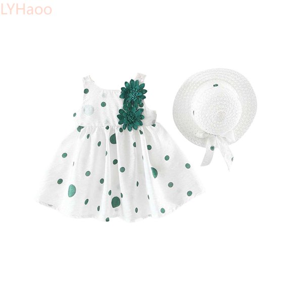LYHaoo Baby Girl Tutu Dress Summer Sleeveless Backless Birthday Party Dresses Flower Bow Sunress With Straw Hat Set,Vintage Girls Dress Sizes 3-4 Years Green