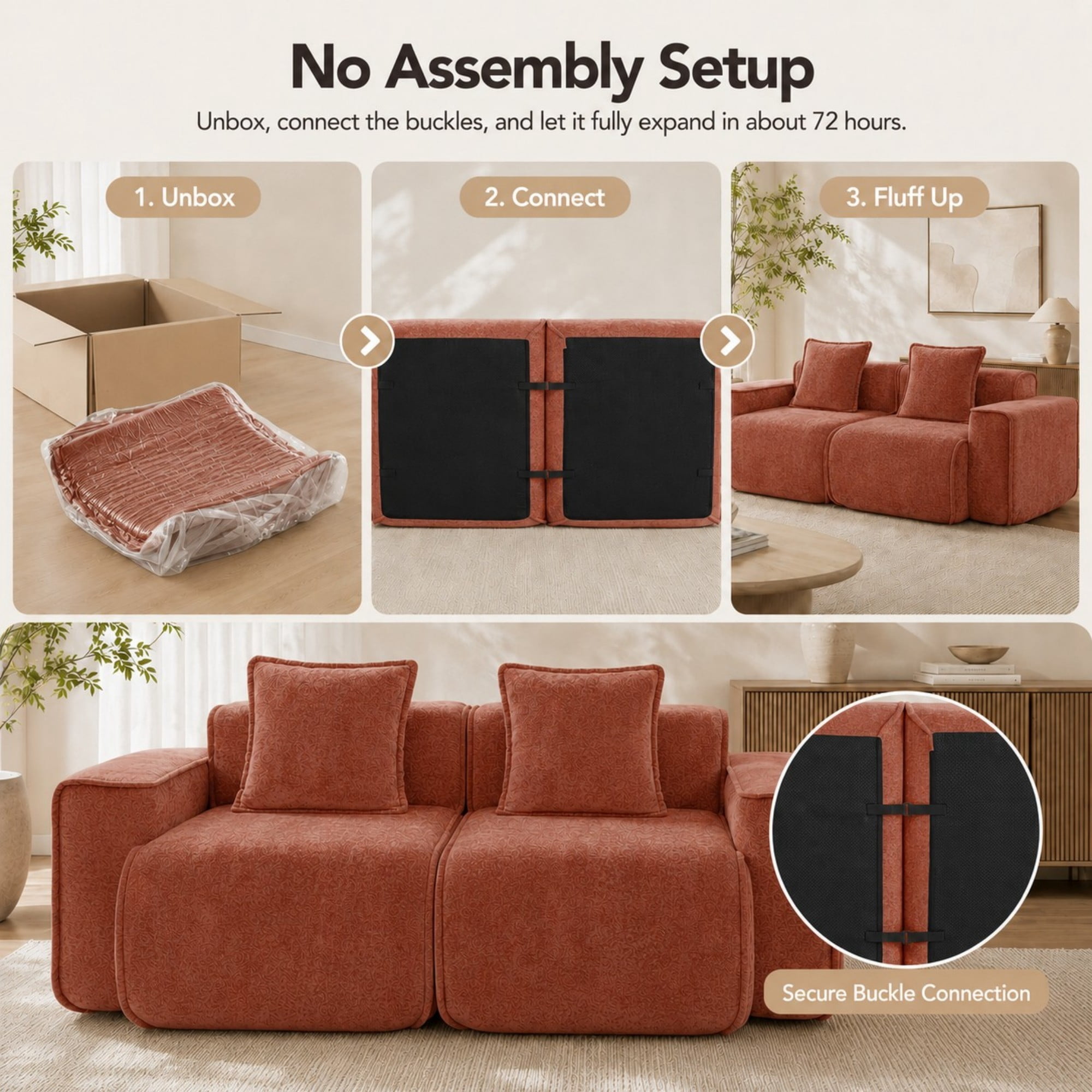 DEALTOPS 79" Modern Velvet Cloud Couch, 2-Seater Modular Loveseat with 2 Pillows, Red