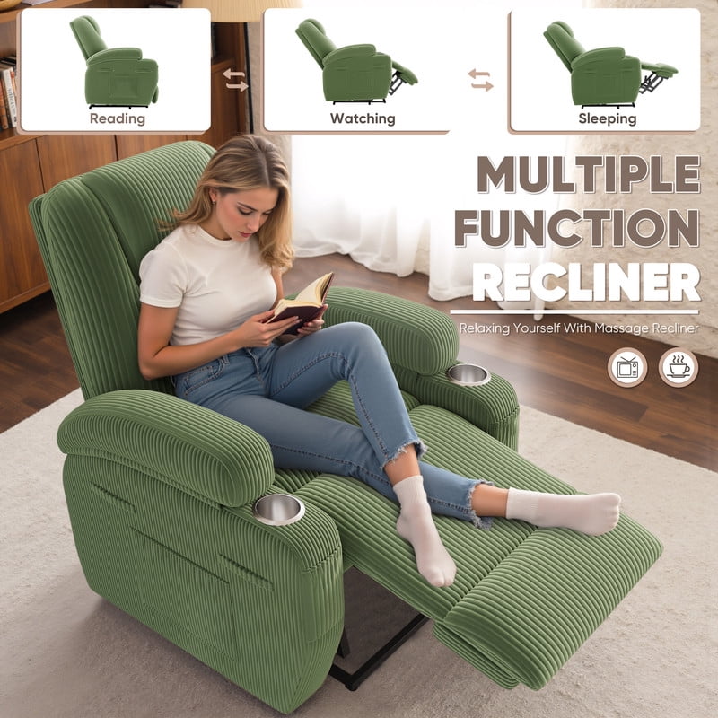 Homall Power Lift Recliner Chair with Massage for Living Room Recliner Chair for Elderly with Infinite Position Side Pocket and Saucer,Corduroy Green