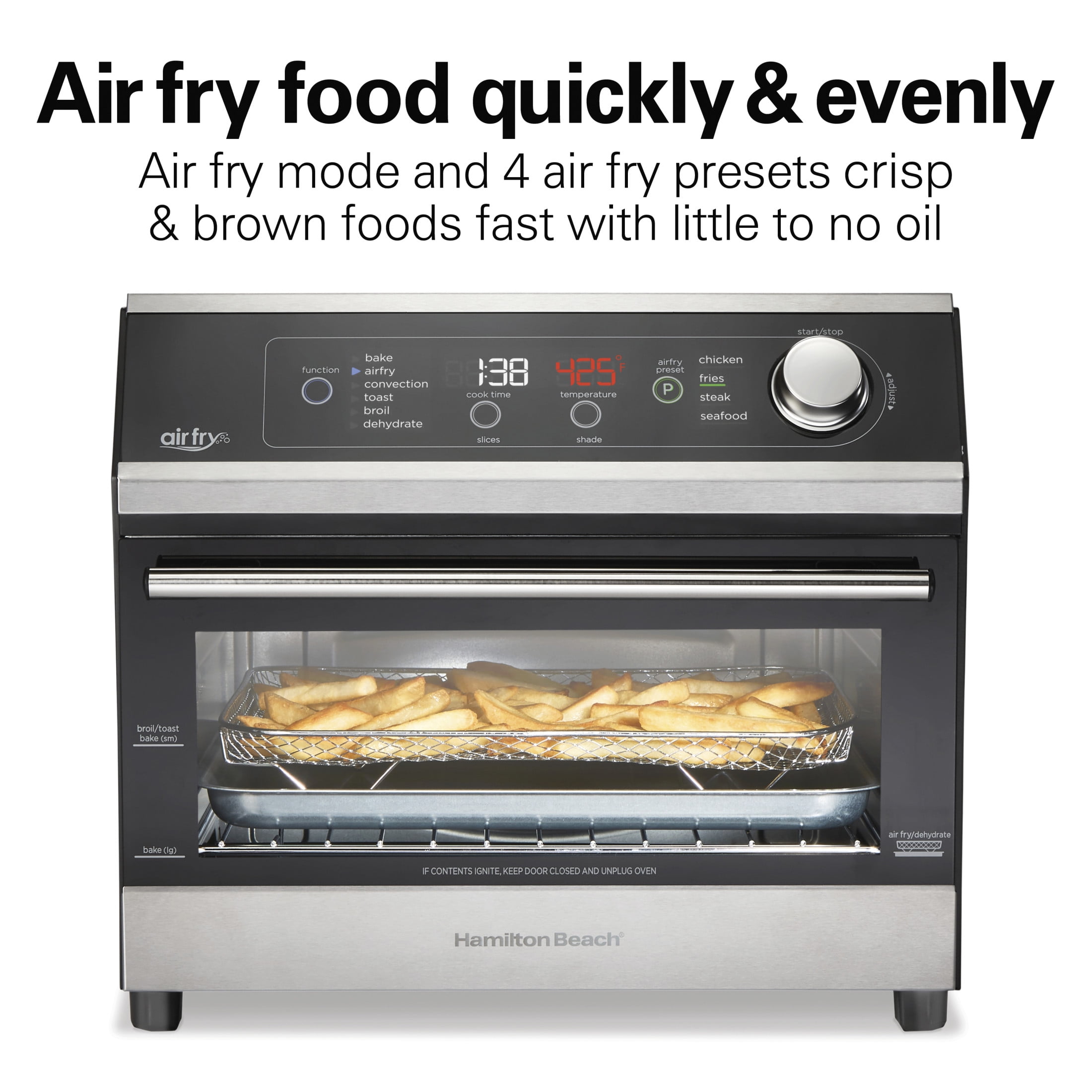 Hamilton Beach Digital Air Fryer Toaster Oven Combo, 10 Ways to Cook, 4 Preset Functions, 1800 Watts, Stainless Steel