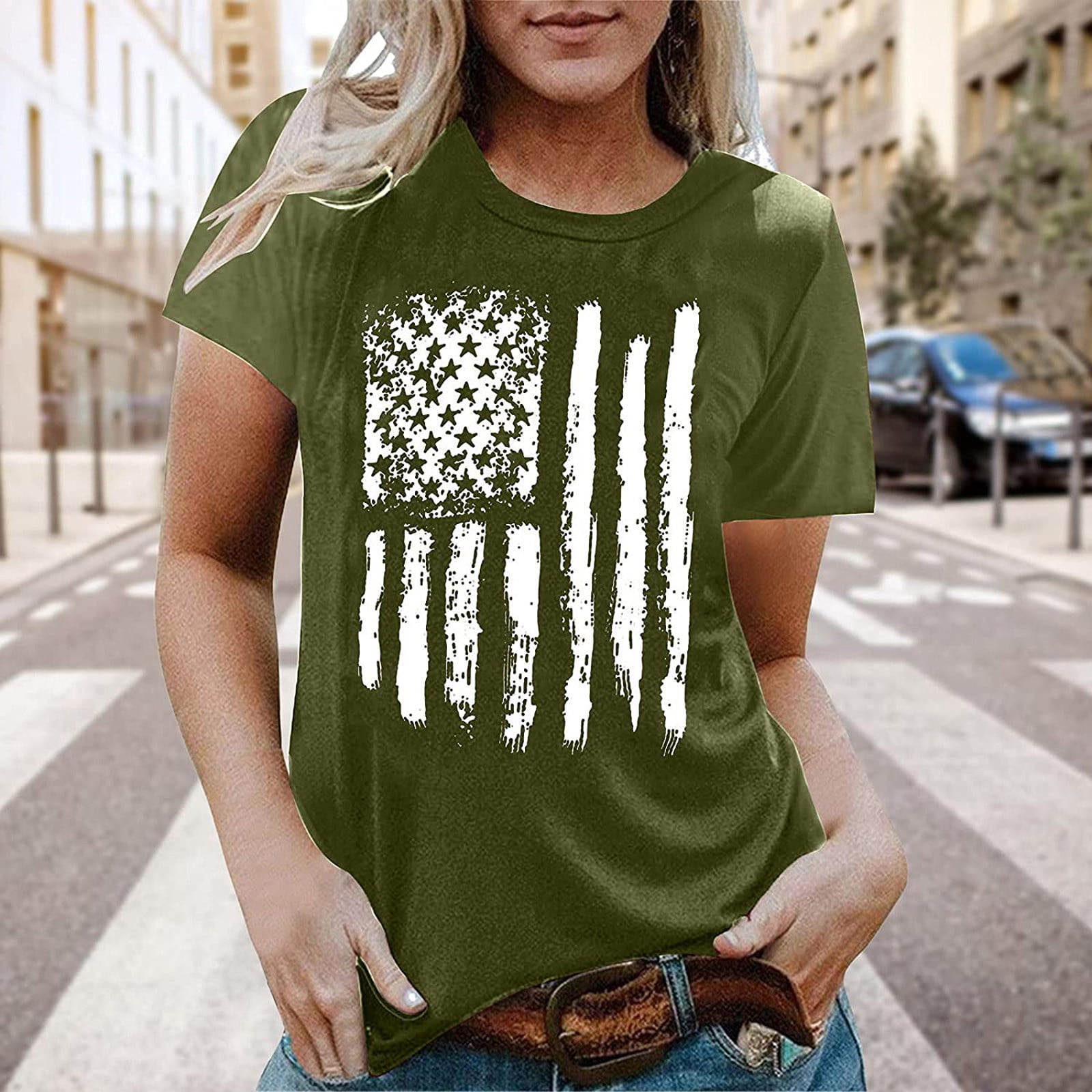 Plus Size Independence Day Tops Women Short Sleeve Summer Fourth of July T-Shirt 