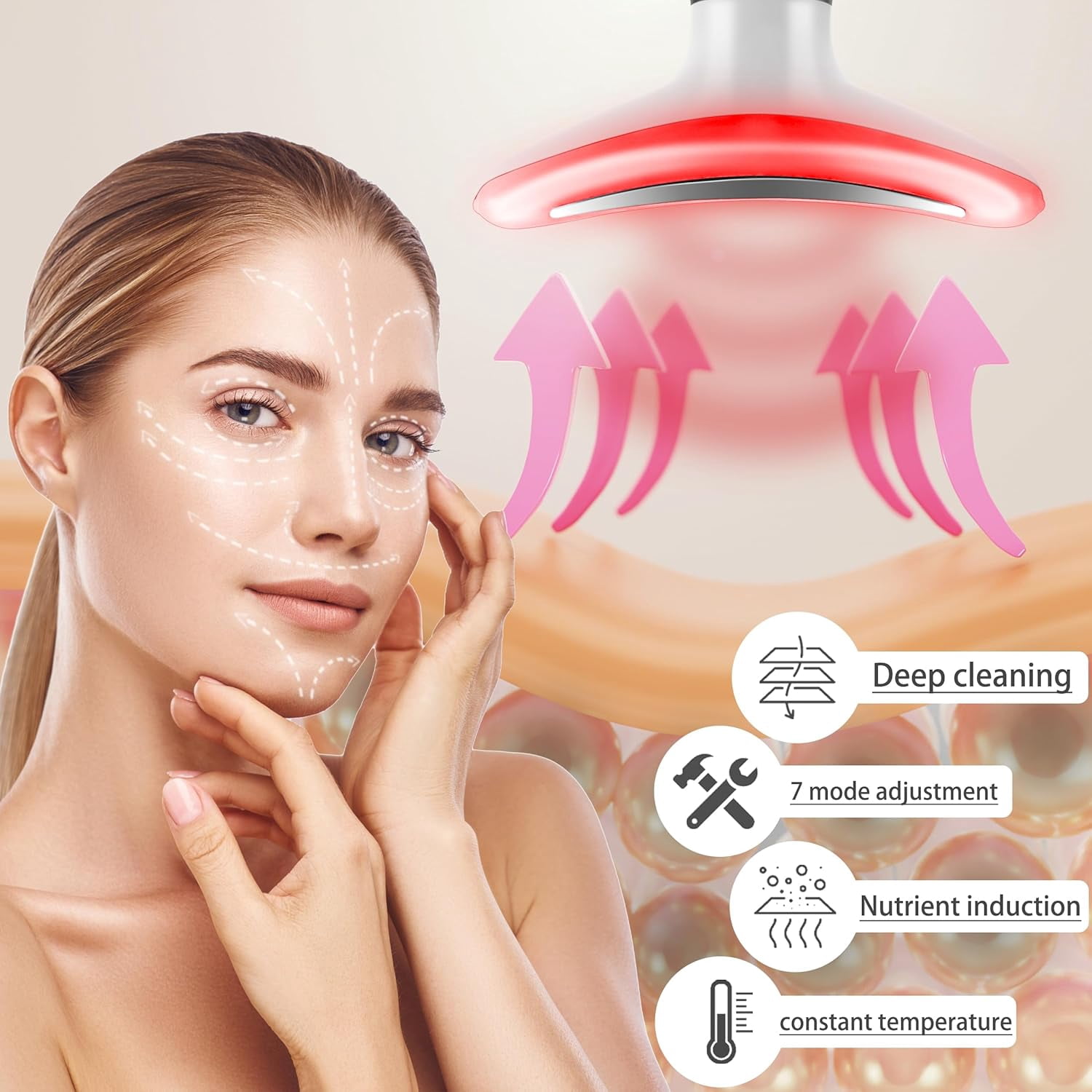 7-in-1 Massager, Portable Skin Care Massage Tool for Home Use, Micro-Glow Facial and Neck Massager for Skin Care (White)