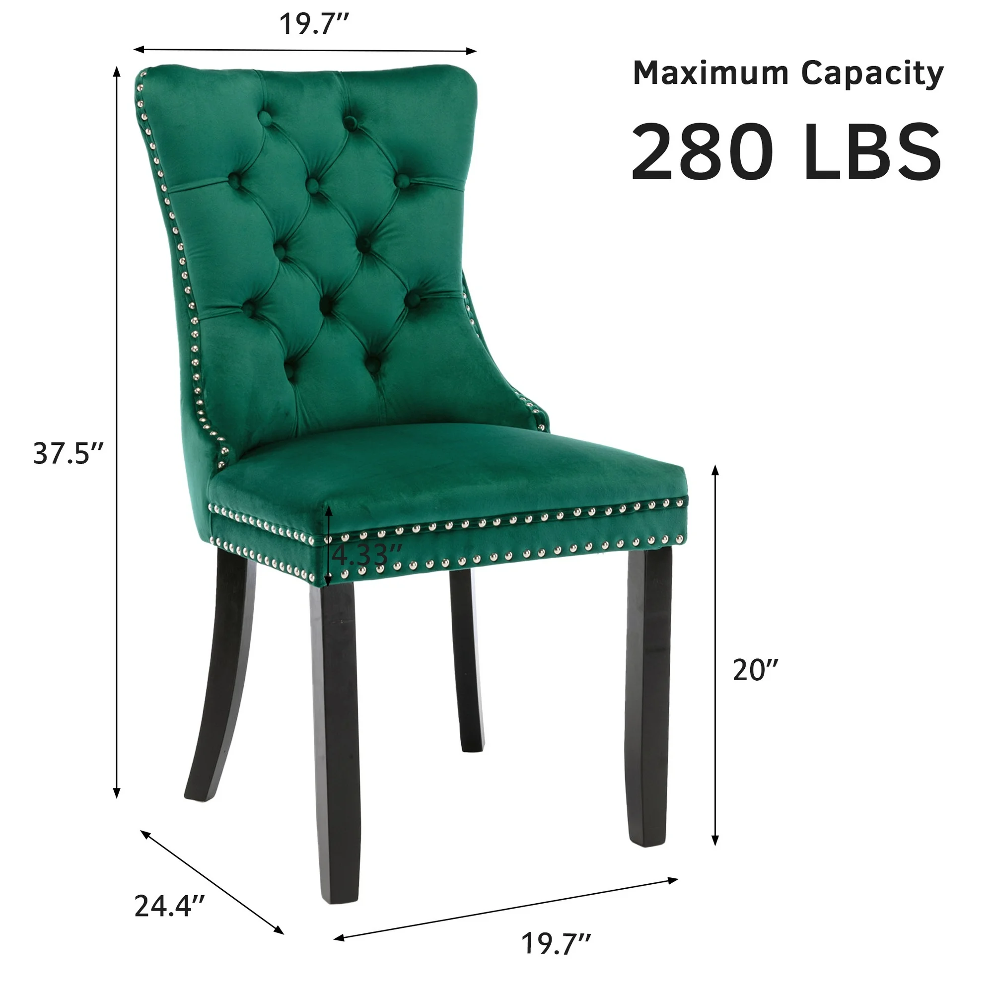 Dining Chairs Set of 2, Upholstered High-End Tufted Dining Room Chair with Back Ring and Nailhead Trim, Modern Velvet Kitchen Chairs with Solid Wood Legs for Kitchen, Home,Green,