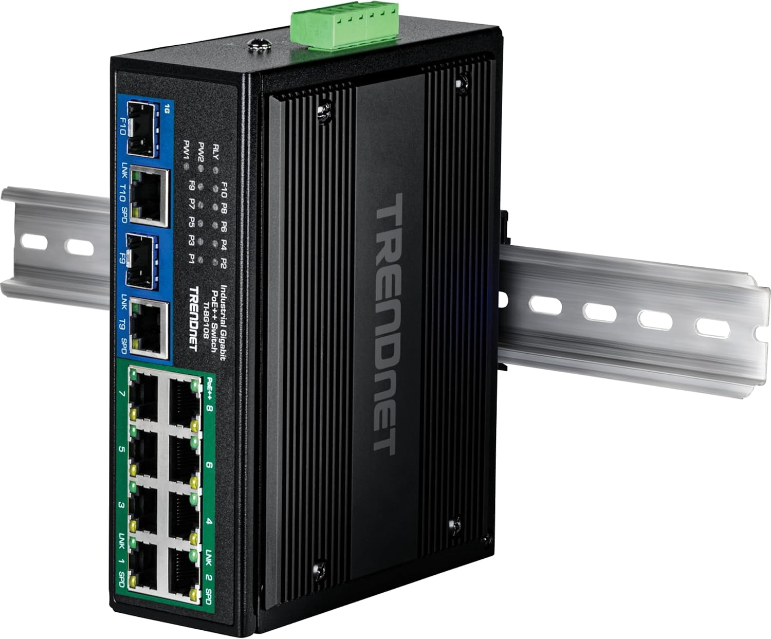 TRENDnet TI-BG108, 10-Port Industrial Gigabit 400W PoE++ DIN-Rail Switch