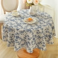 thumbnail image 2 of Ksopiavobs Pastoral Round Tablecloth 48 Inch, Vintage Linen Fabric Washable Table Cloth, Farmhouse Indoor&Outdoor Table Cover for Patio Table, Picnic, Dining Room(Blue Flowers, Round 48" Dia), 2 of 6