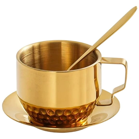 Coffee Cup And Saucer Set Stainless Steel Coffee Cup Metal Afternoon Tea Cappuccino Espresso Cups for Latte, Mocha Tea