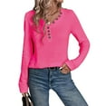 thumbnail image 1 of Camisetas de Punto Suaves y Transpirables para Mujer, con Cuello en V, Botones, Larga, Corte Holgado, Cálidas, Tipo Suéter Rojo Rosa 4XL, 1 of 10