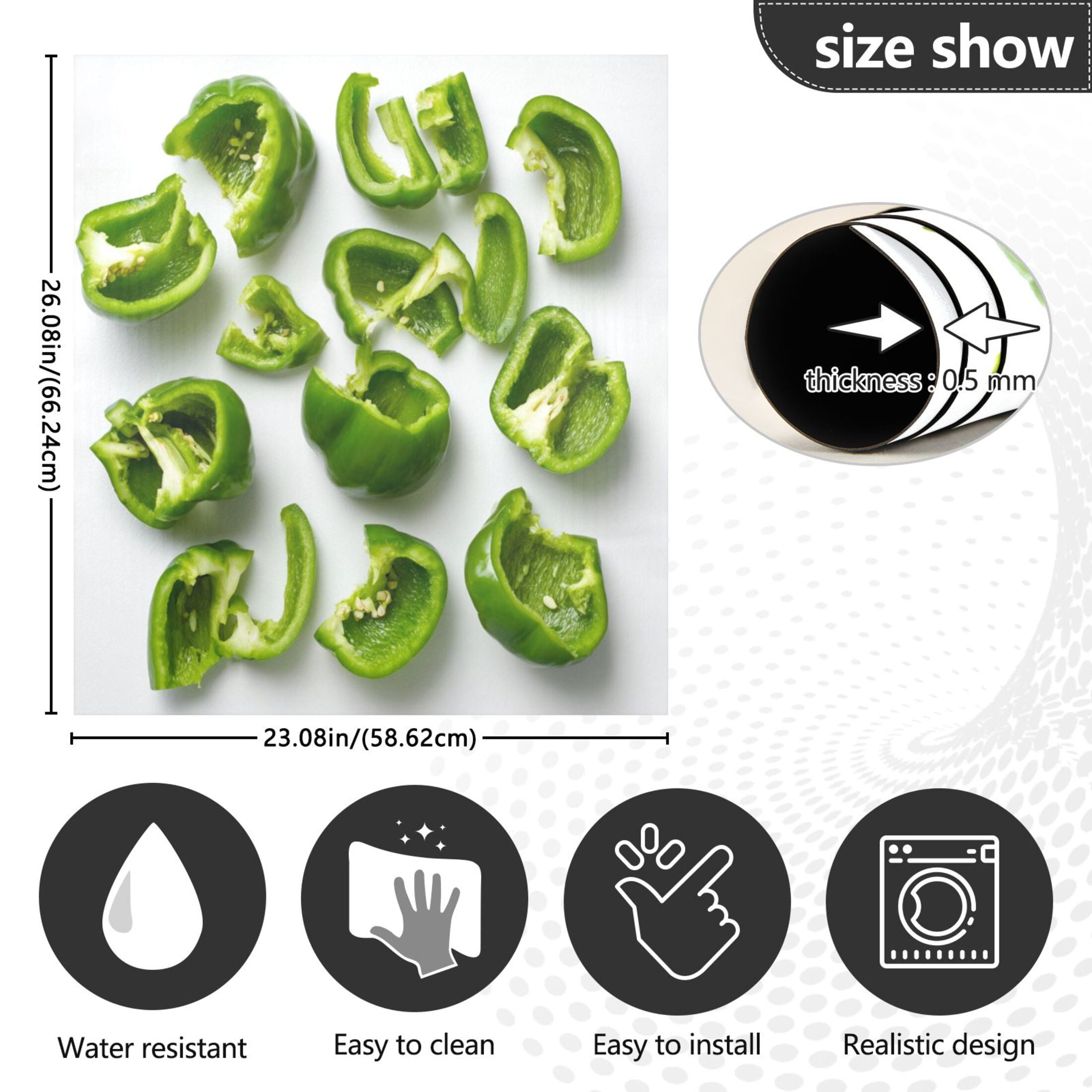 IAUYY Magnetic decorative sticker - 23x26 Inch PVC Refrigerator Decorative Cover, Removable DIY Art for Kitchen Appliances Green Sweet Pepper