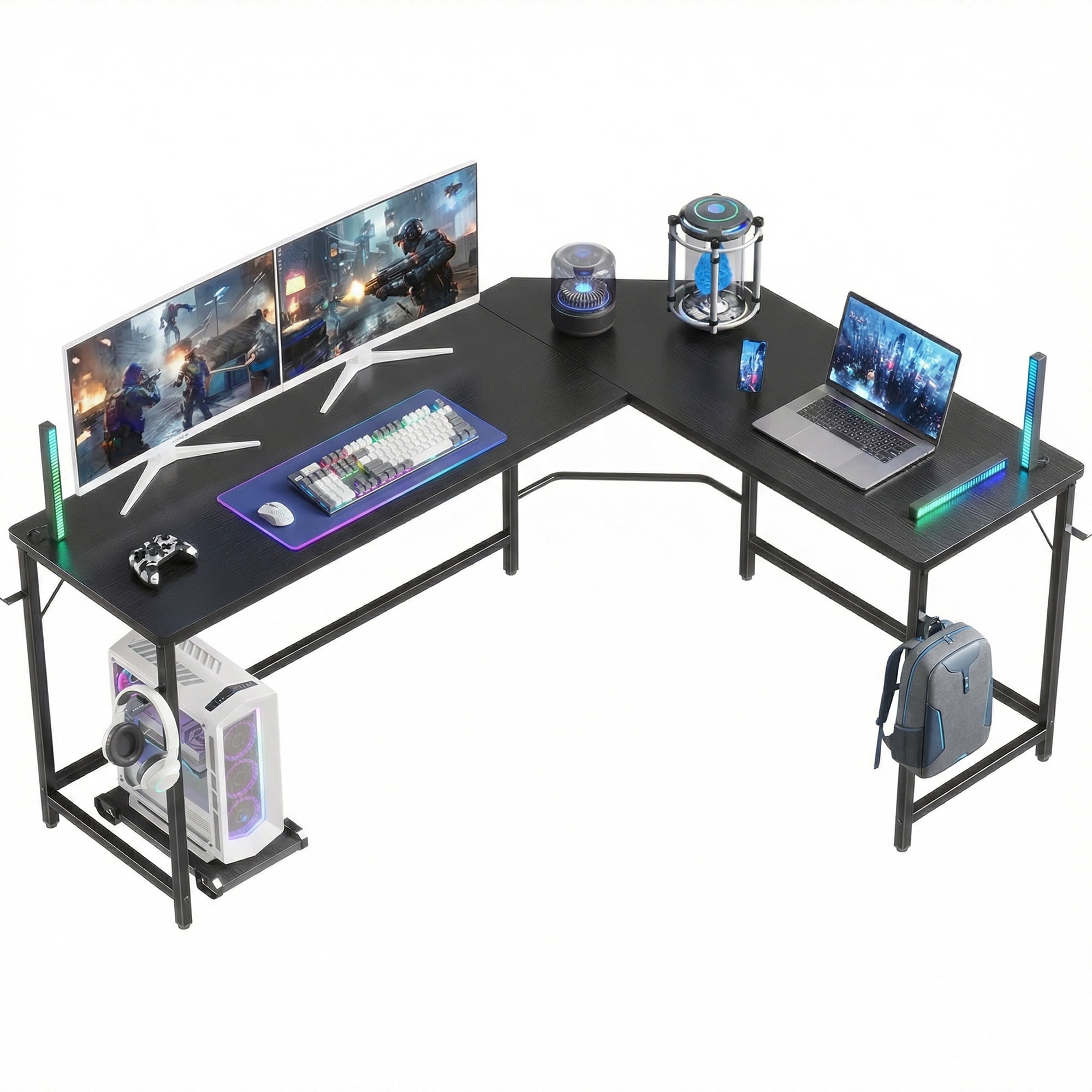 CONCETTA 66” L Shaped Computer Desk with Movable CPU Stand, Corner Desk for Save Space, Home Office, Black