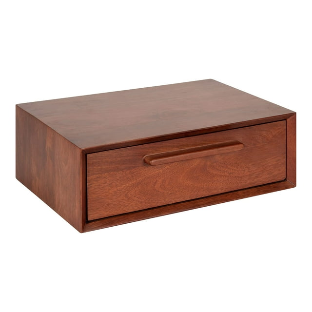 Kate and Laurel McCutcheon Floating Wood Storage Shelf, 18 x 12 x 6, Walnut Brown, Decorative Transitional Floating Wall Shelf with a Concealed Cubby Compartment