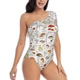 thumbnail image 3 of Easygdp Mushrooms And Butterflies Women's One Shoulder Ruffle Monokini Bathing Suits with Removable Chest Pad, Quick Drying - Medium, 3 of 8