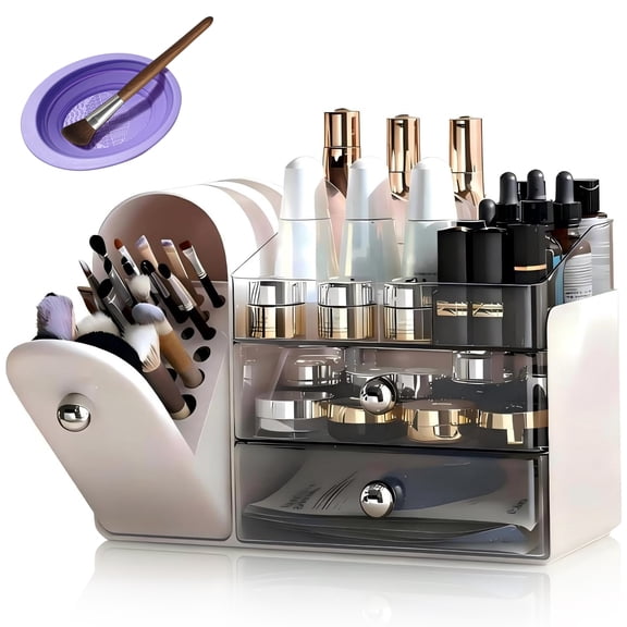 YITQMW Makeup Organizer Countertop with Makeup Brush Holder,White