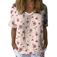 thumbnail image 2 of YLHFASHION Chemise à Manches Courtes pour Femmes en Coton et Lin à Motif Floral, Col en V, Clause, Rabais de 50 % Liquidation T-shirt à Manches Courtes pour Femmes, 2 of 5