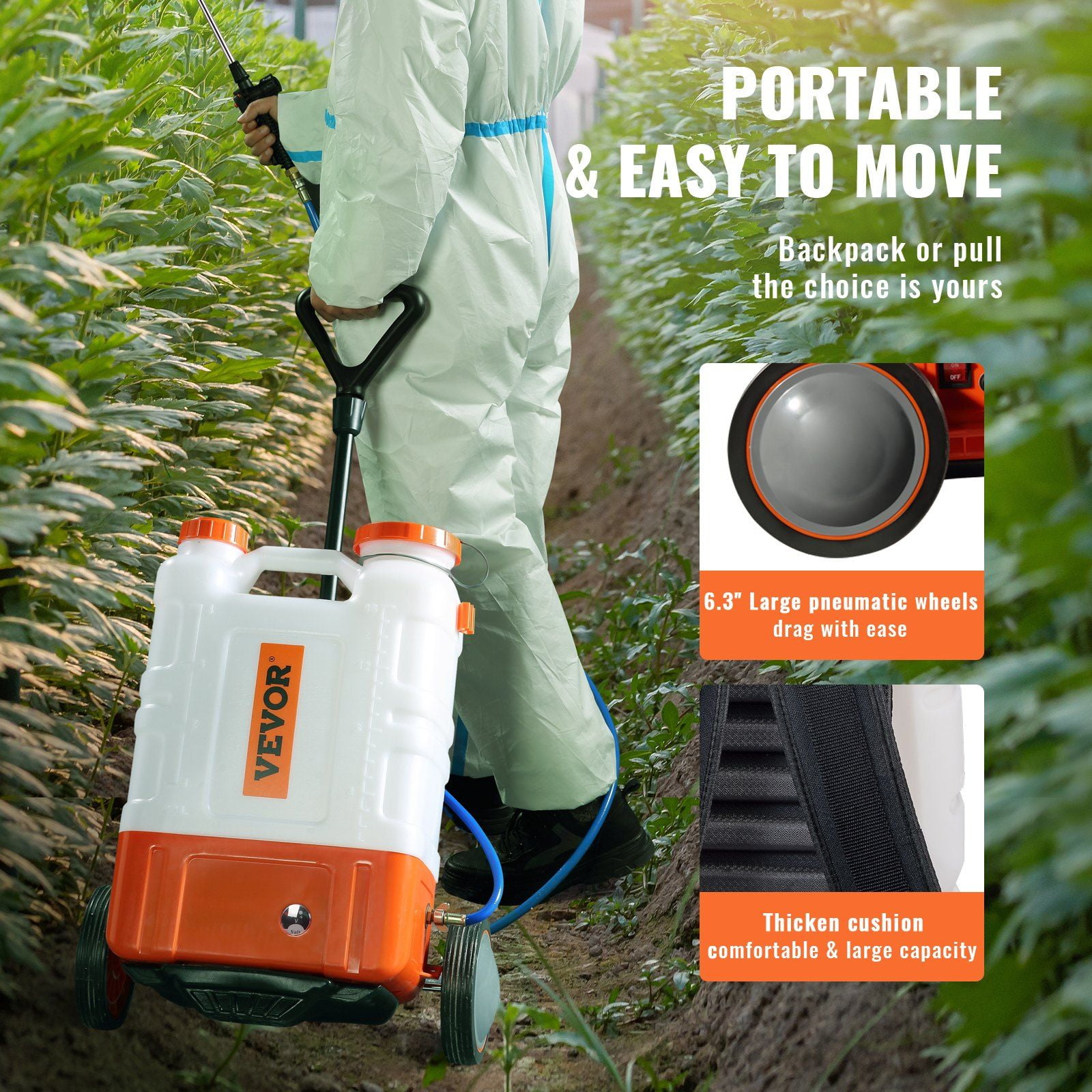 Battery Powered Backpack Sprayer Cart 4 Gallon Tank 0-94 PSI Adjustable Pressure 12V 7.2Ah Battery 8 Nozzles 2 Wands Wide Mouth Lid for Weeding Spraying Cleaning