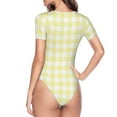 thumbnail image 4 of Balery Lemon Yellow Checkboard Women's Short Sleevee Crew Neck Bodysuit Tops Short Sleeve Tops Basic-Medium, 4 of 9