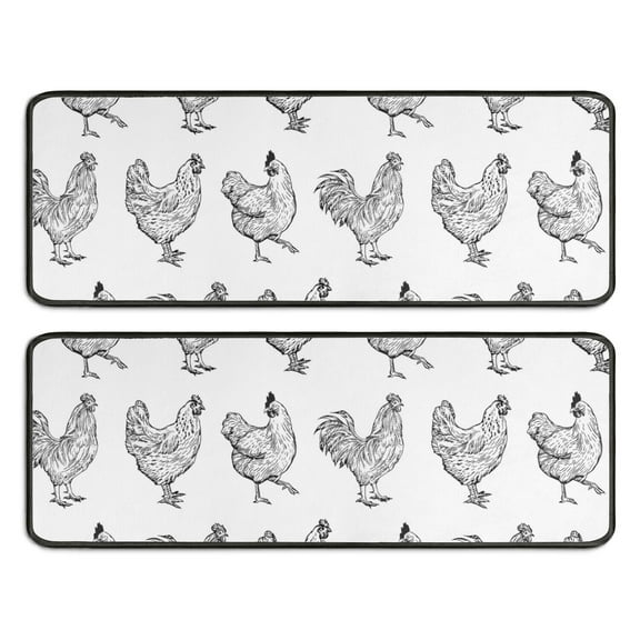 Kitchen Rugs Sets Of 2,White Chicken Sketch Pattern Anti Fatigue Kitchen Mat Rugs Non Slip Washable,Decorative Kitchen Floor Mats for Kitchen,Sink,Laundry,17"x47" 17"x47"