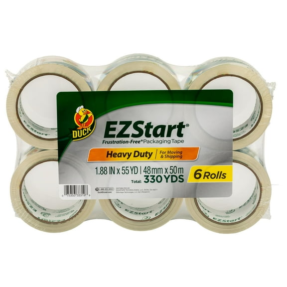 Duck EZ Start Clear Packing Tape Refills - 6 Rolls of Quiet Easy Start Packaging Tape for Boxes, Shipping, Moving & Storage - 1.88 Inch x 55 Yards - 3" Core - Clear (287862)