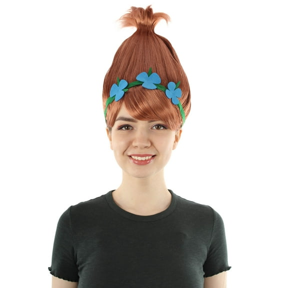 HPO Adult Women's Princess Troll Wig – Auburn Pointy Cosplay Hair with Flower Crown for Halloween & Party