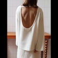 thumbnail image 4 of Suéteres de Verano Informales, Holgados, 100% Algodón, con Cuello Redondo, Espalda Descubierta y Sudaderas Oversize para Mujer 2025 Como la Leche M, 4 of 10