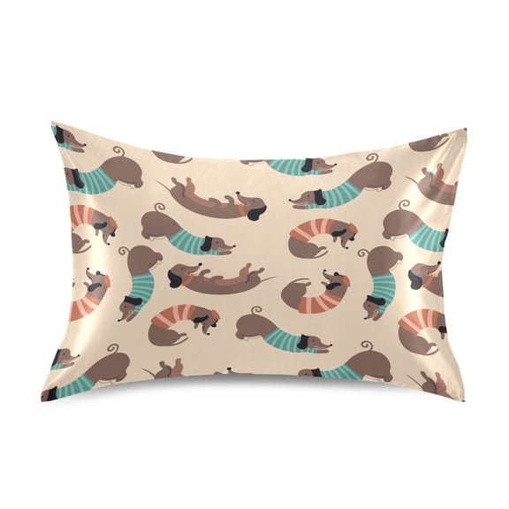 Ryvnso Satin Pillowcase Cute Dachshund Pattern Pillow Cases Standard Size 26x20in