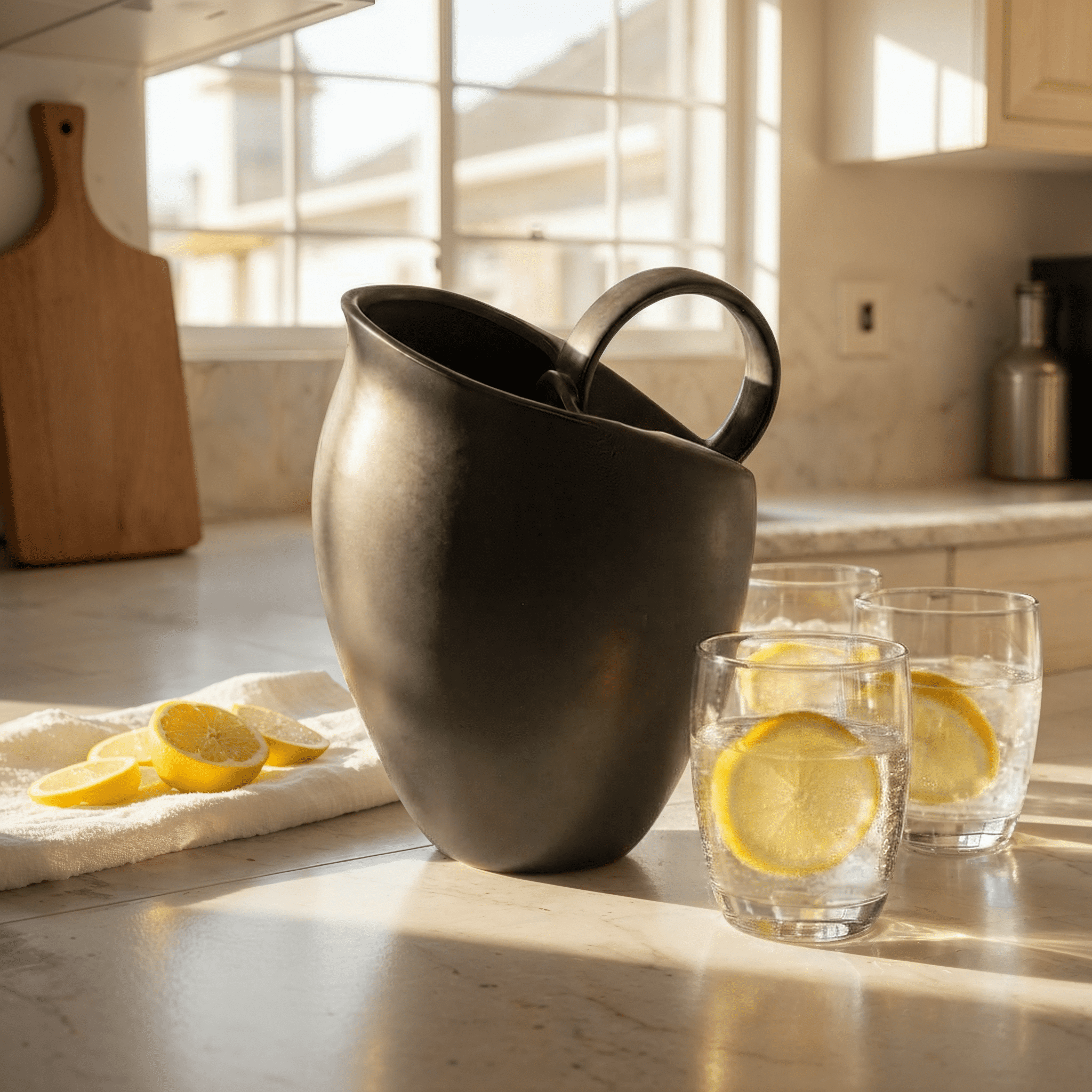 Bloomingville 82-Ounce Textured Stoneware Pitcher with Reactive Glaze, Matte Black