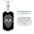 thumbnail image 2 of Calavera Mexican Sugar Skull 23 Keychain Stainless Steel or 18k Gold Dog Tag Keyring, 2 of 7