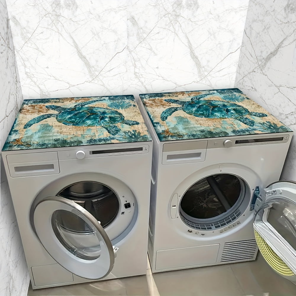 1pc, Dish Drying Pad, Marine Theme Sea Turtle Pattern Washing Machine Dust Cover Mat, Countertop Absorbent Pad, Washstand Drain Mat, Washstand Cup Mat, Kitchen Accessories, Bathroom Accessories