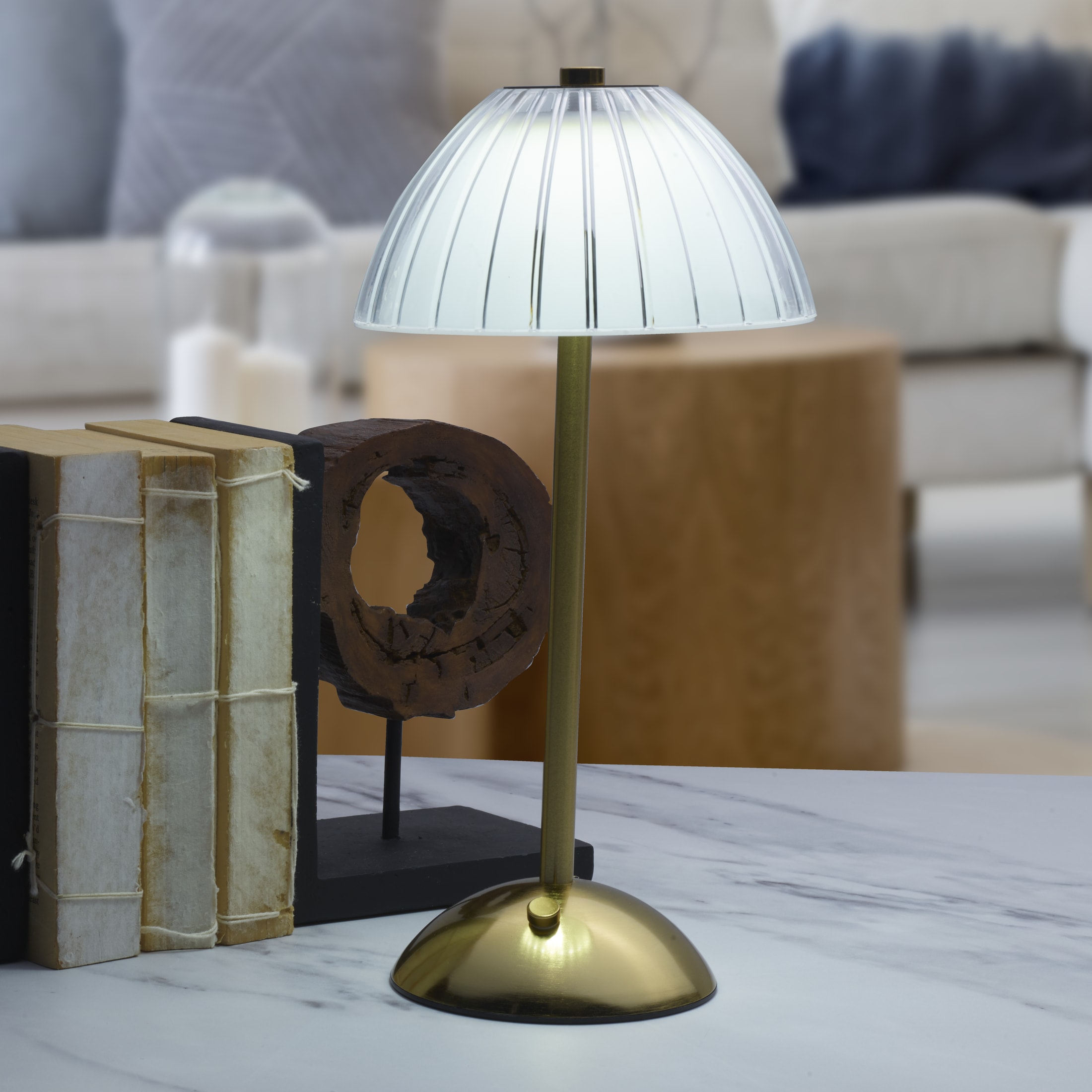 Home Accents 11 inch Acrylic and Metal Rechargeable Cordless Led Lamp With Opaque Shade