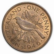 1940-1947 New Zealand Bronze 1 Penny Tui Bird George VI BU R/B