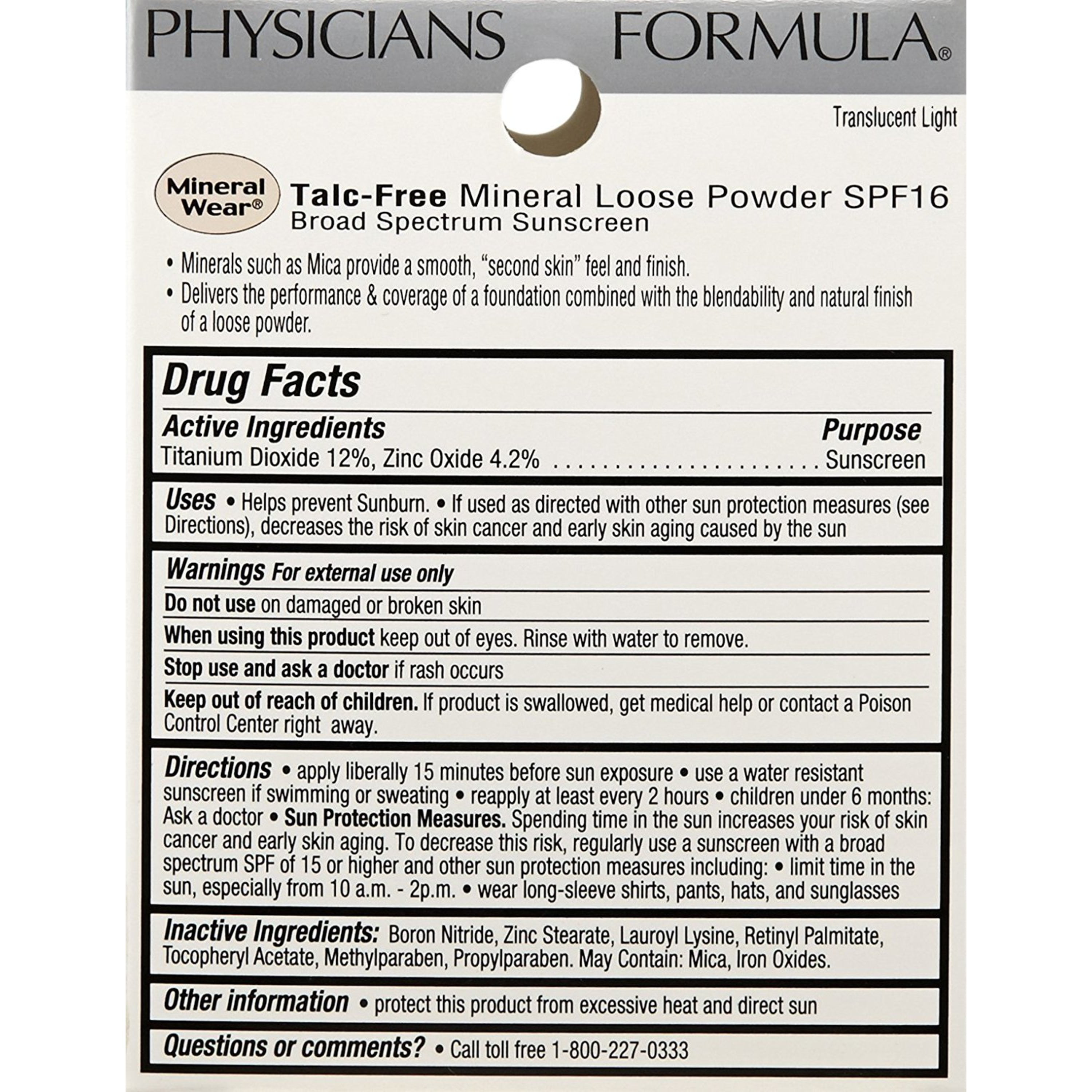 Physicians Formula Mineral Wear® Talc Free Loose Powder, Translucent Light