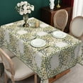 thumbnail image 2 of Pbobriich Green Linen Tablecloth 60x84 Inch Rectangular,Dahlia Flowers Table Cover for Party Picnic Dinner Decor, 2 of 5